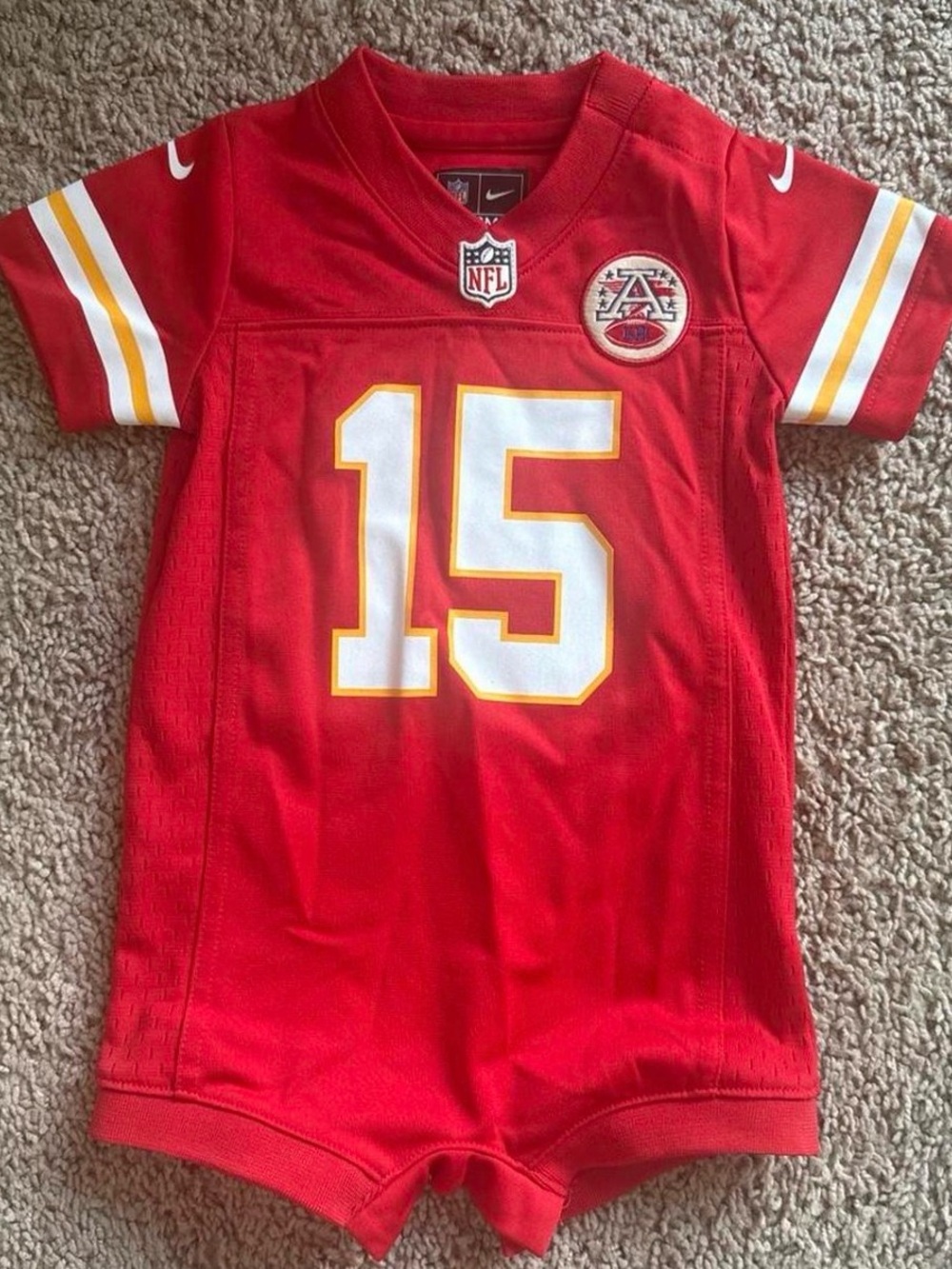 NFL Red Kids' Chiefs #15 Football Romper with White & Gold Accents